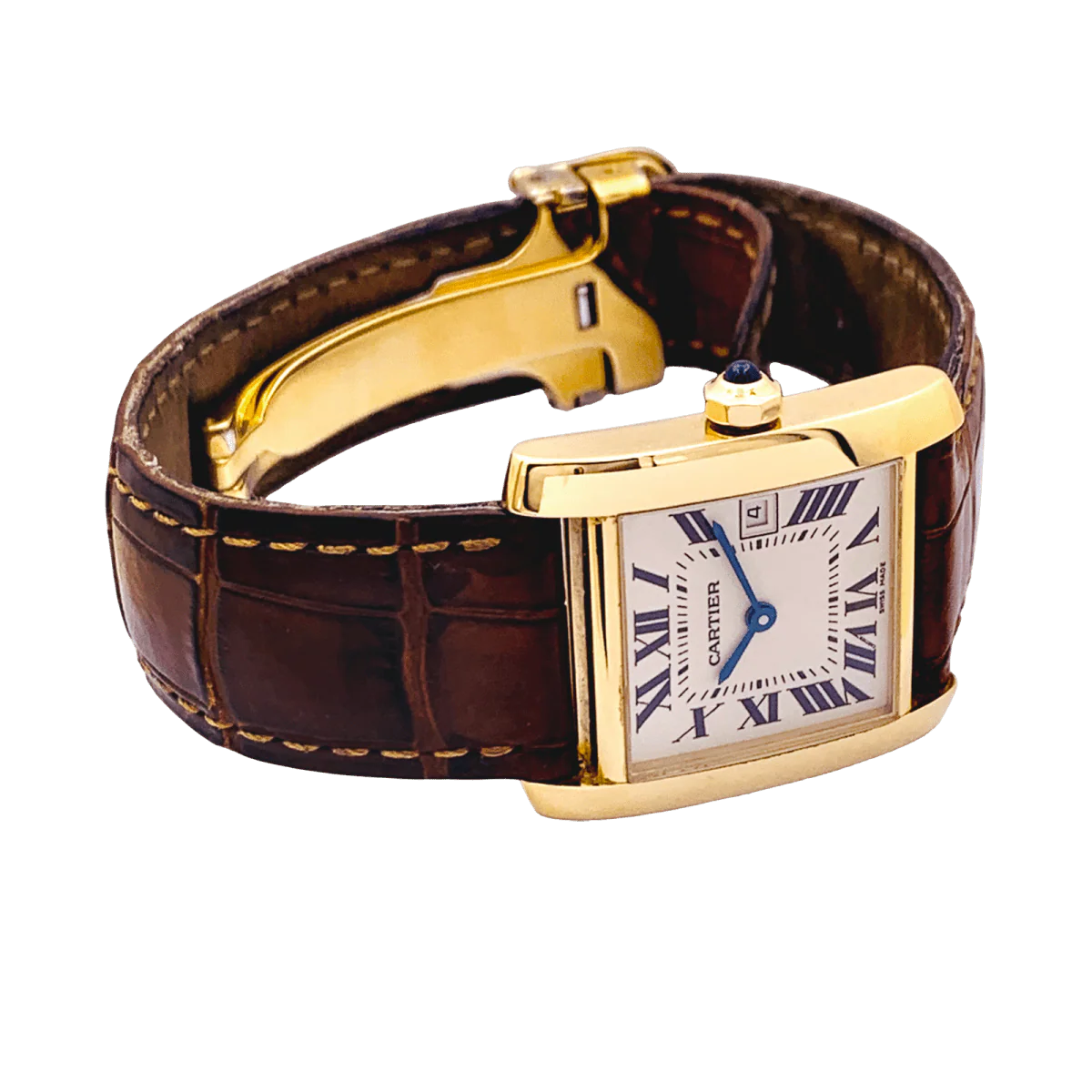 Watch CARTIER "Tank Française" in yellow gold, leather and steel - Image 5