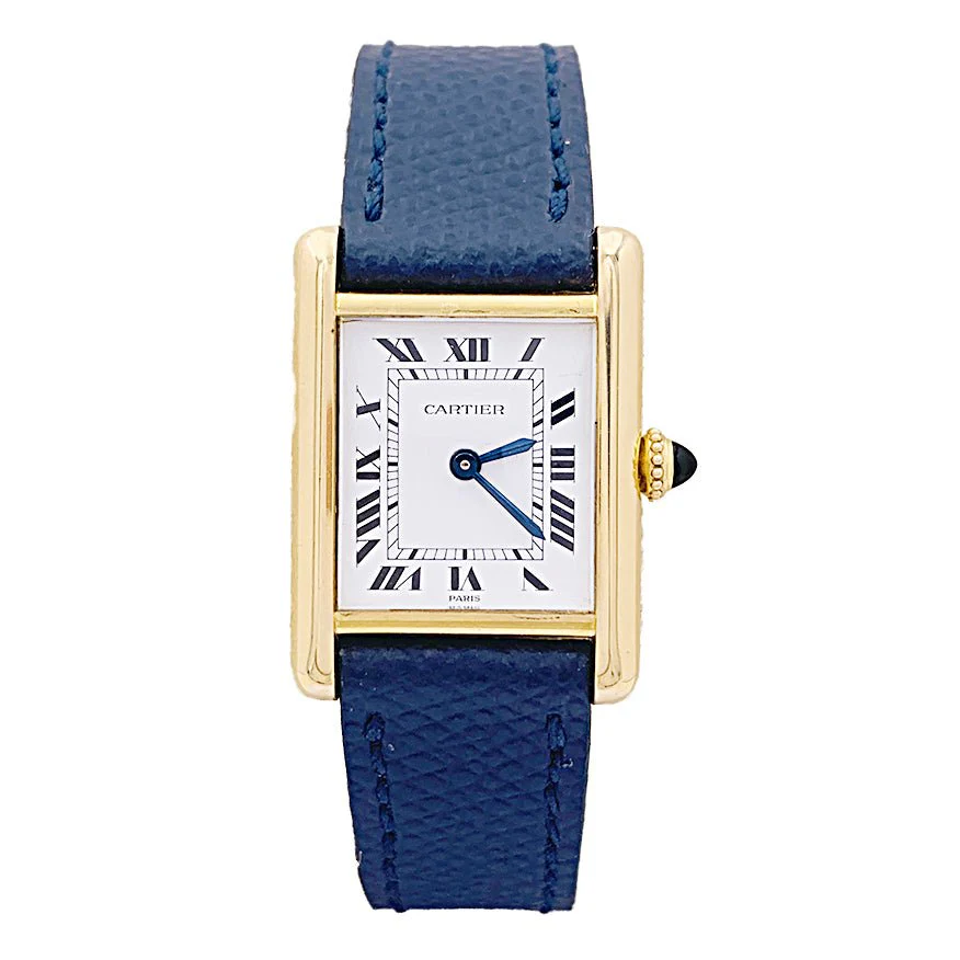 CARTIER "Tank Louis Cartier" Watch, Yellow gold and leather