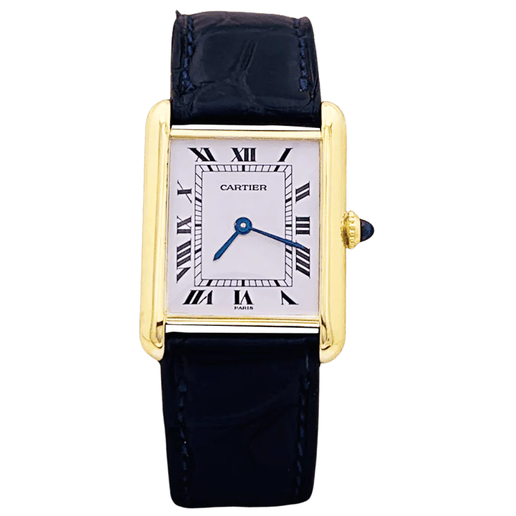 Watch CARTIER "Tank Louis Cartier" in yellow gold, steel, leather and spinel
