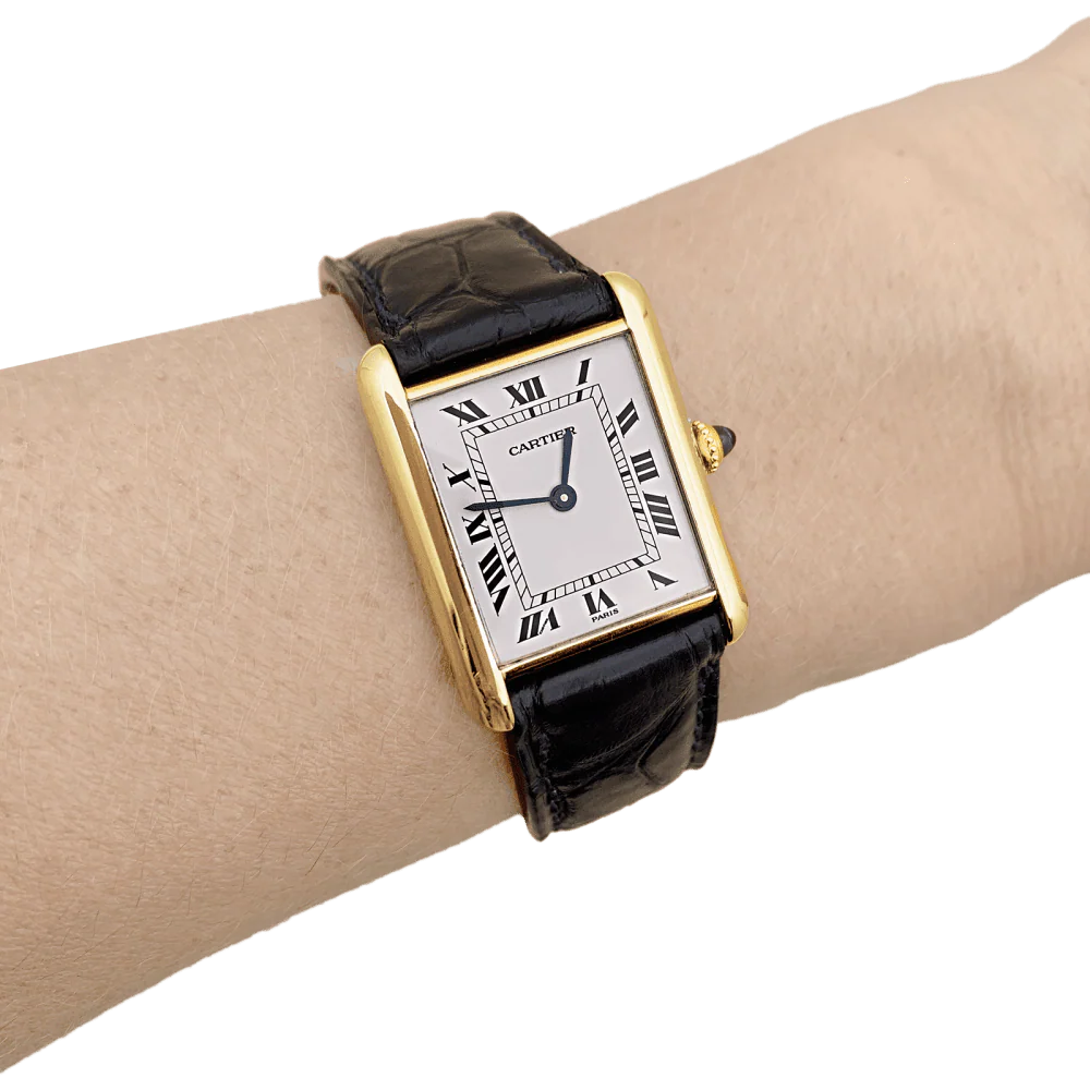 Watch CARTIER "Tank Louis Cartier" in yellow gold, steel, leather and spinel - Image 2
