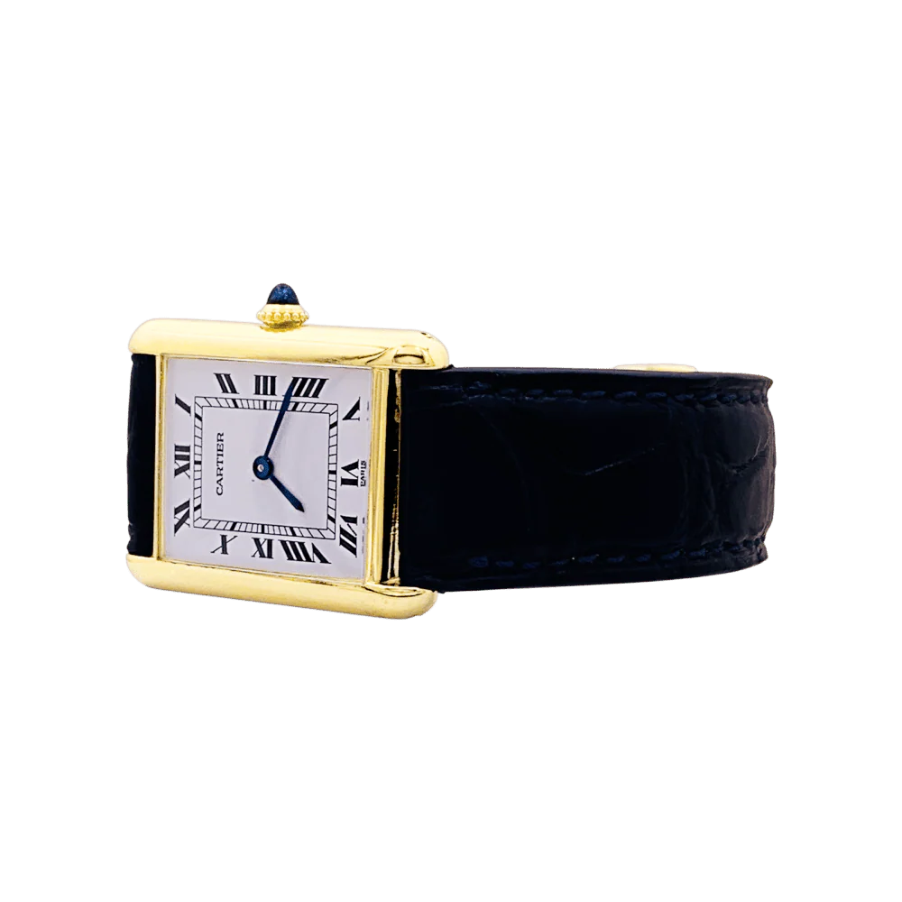 Watch CARTIER "Tank Louis Cartier" in yellow gold, steel, leather and spinel - Image 4