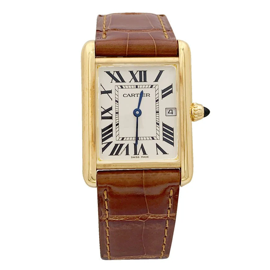 CARTIER "Tank Louis Cartier" watch in yellow gold and leather