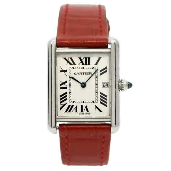 CARTIER "Tank Louis" watch in white gold, sapphire, and leather - Image 10
