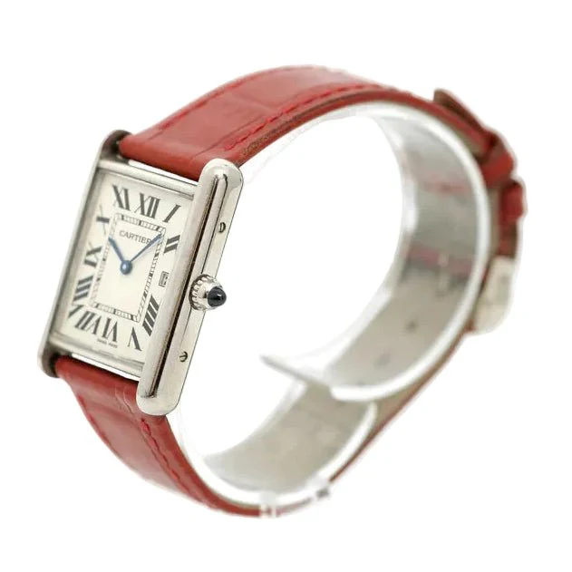 CARTIER "Tank Louis" watch in white gold, sapphire, and leather - Image 12