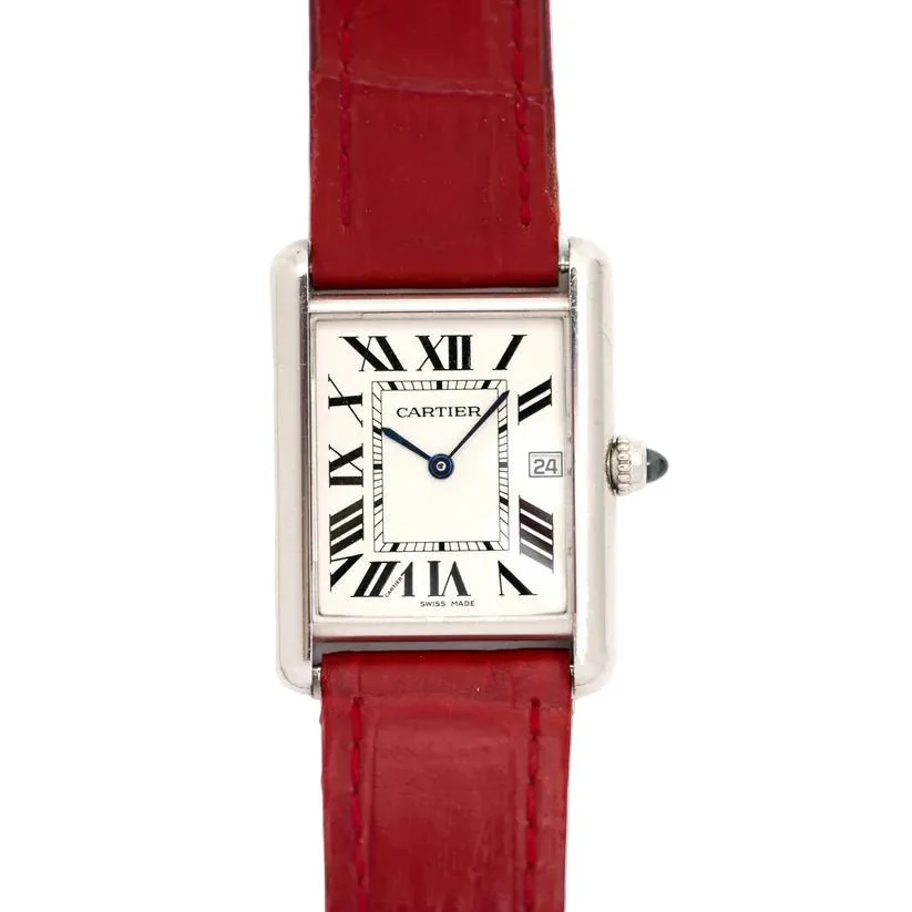 CARTIER "Tank Louis" watch in white gold, sapphire, and leather - Image 13