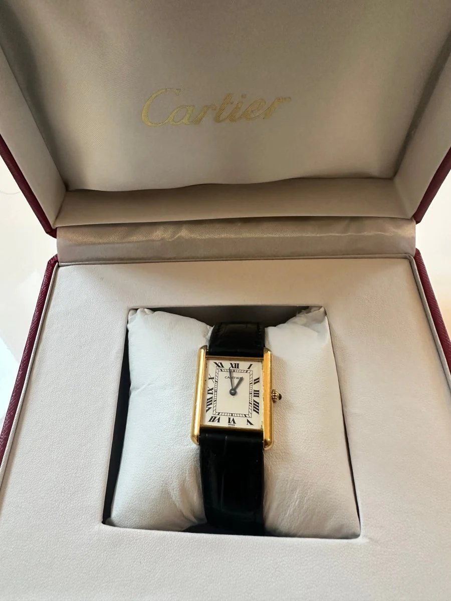 CARTIER "Tank Louis" watch in yellow gold, leather and quartz - Image 5