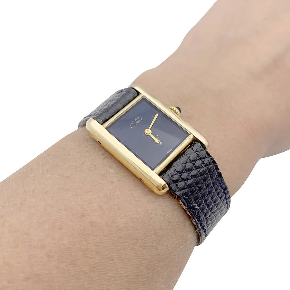 CARTIER "Tank Must" silver gold-plated watch, blue lacquered dial. - Image 7