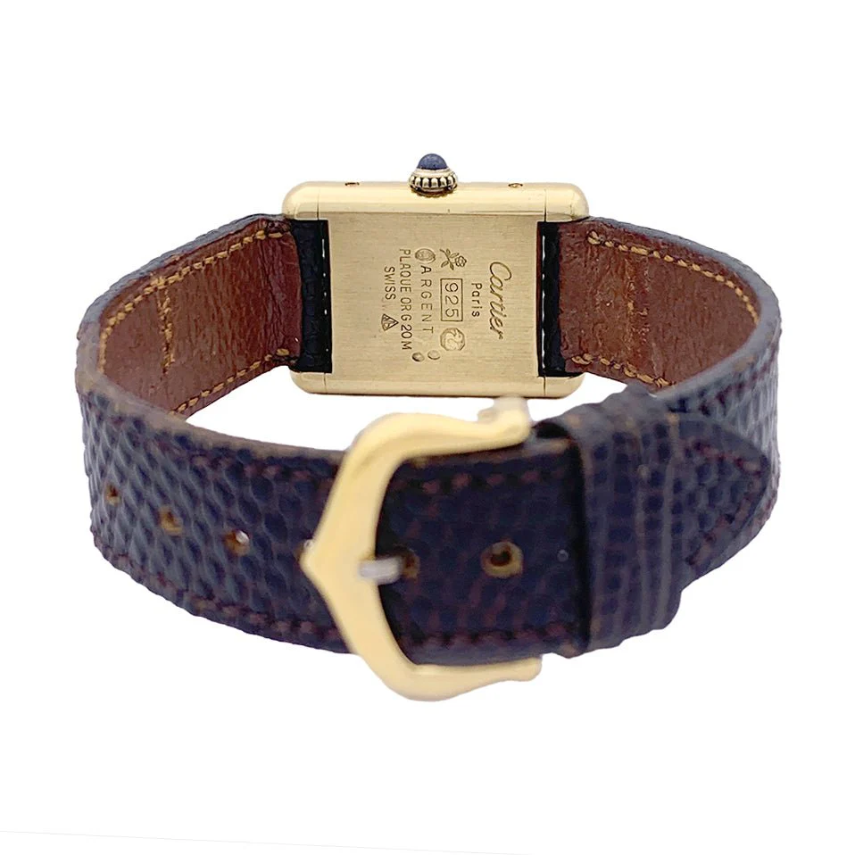 Cartier "Tank Must" gold-plated silver watch, brown lacquered dial. - Image 4