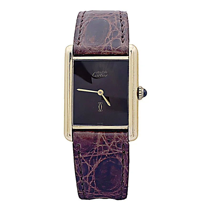 CARTIER "Tank Must" silver gold-plated watch, brown lacquered dial.