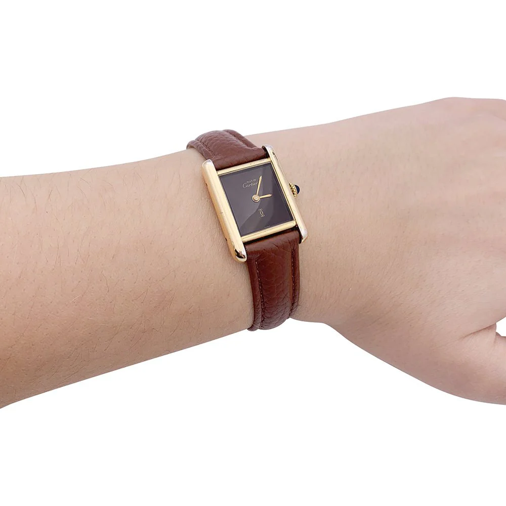 CARTIER "Tank Must" gold-plated silver watch, brown lacquered dial - Image 2