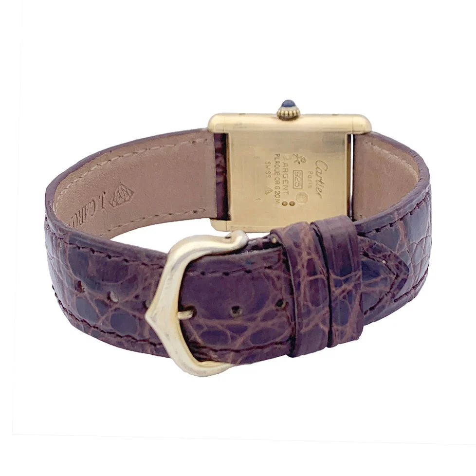 CARTIER "Tank Must" silver gold-plated watch, brown lacquered dial. - Image 4