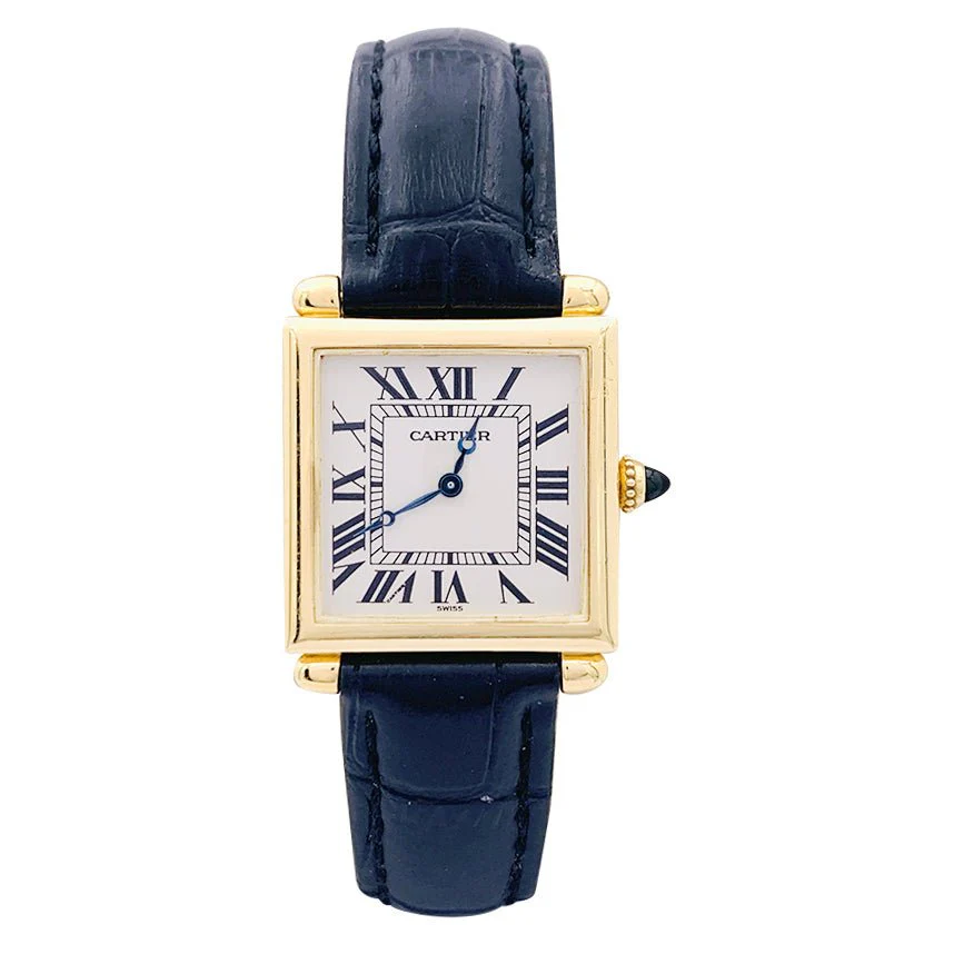 CARTIER Quartz watch "Tank Obus" in yellow gold and leather