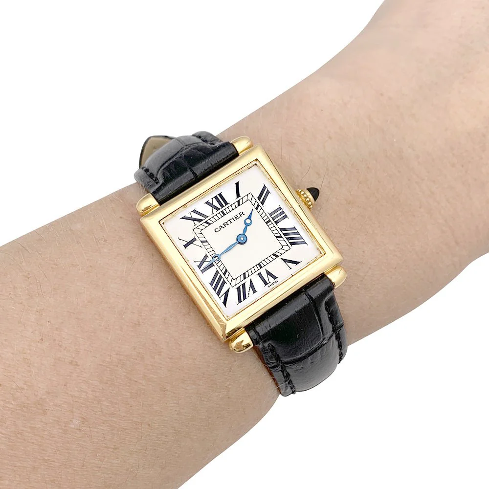 CARTIER Quartz watch "Tank Obus" in yellow gold and leather - Image 2