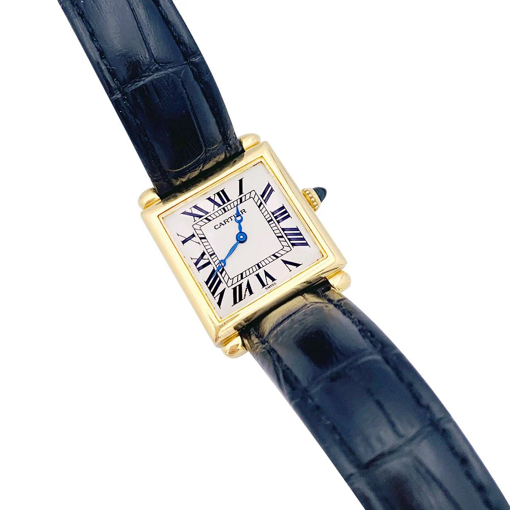CARTIER Quartz watch "Tank Obus" in yellow gold and leather - Image 3