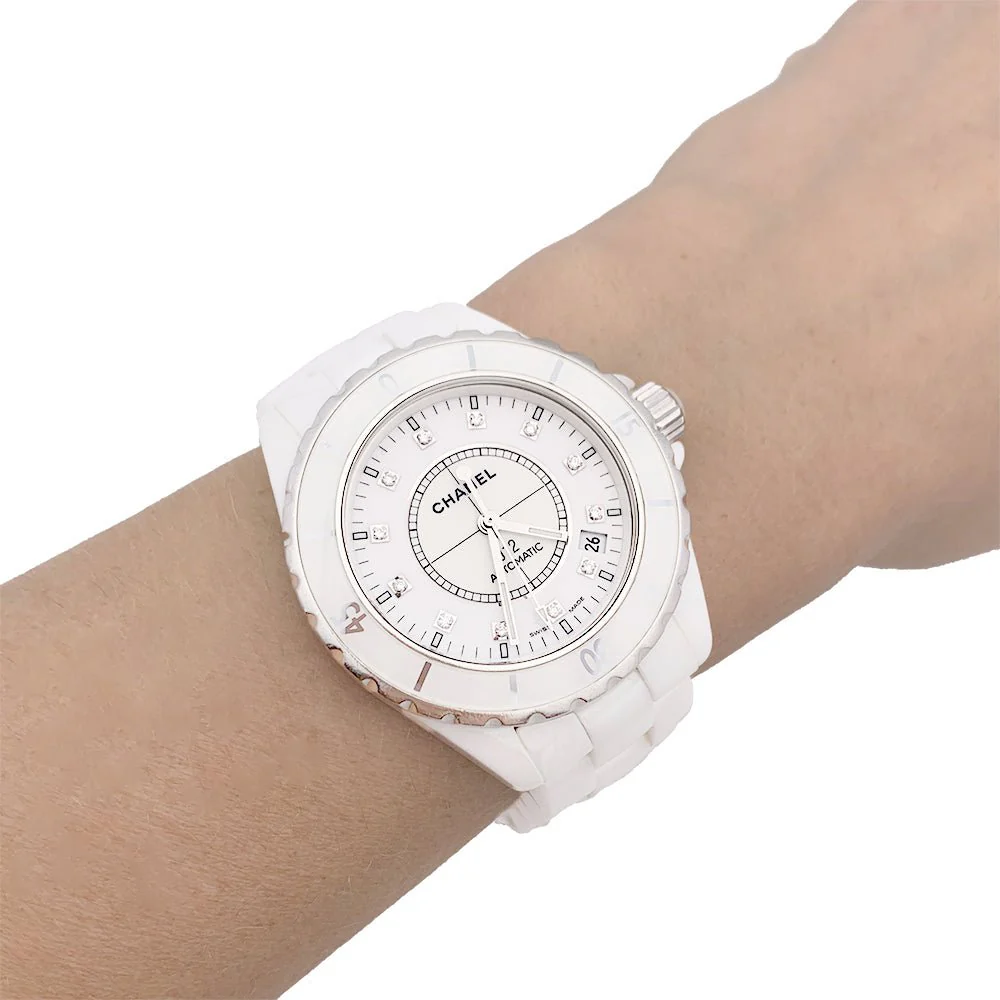 CHANEL “J12” white ceramic and diamond watch. - Image 2
