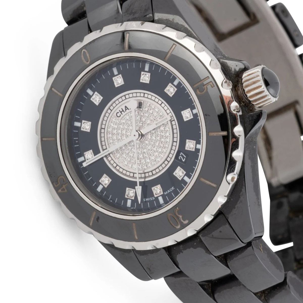 CHANEL "J12" watch in black ceramic, set with diamonds. - Image 3