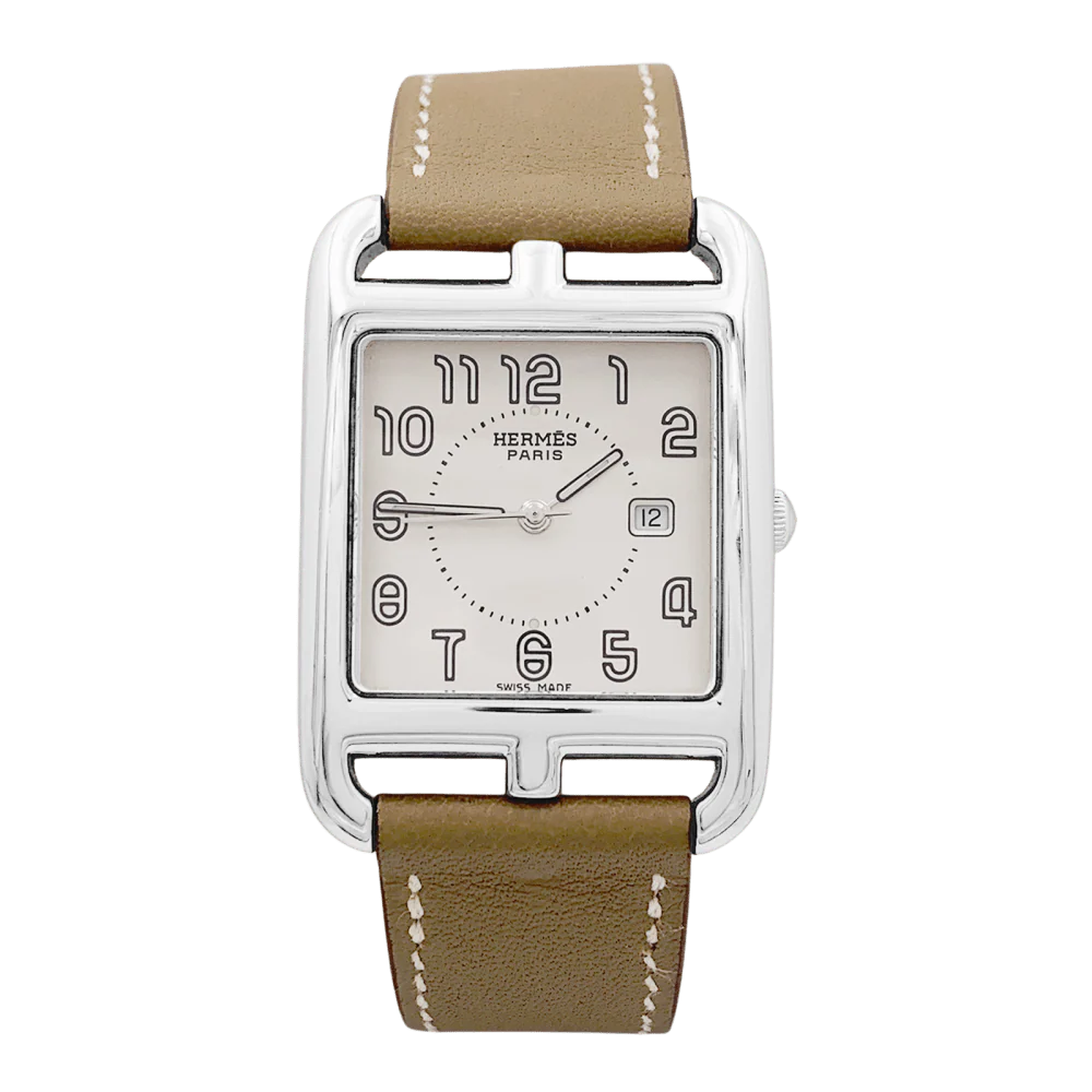 Watch HERMÈS "Cape Cod" in steel, silver and leather