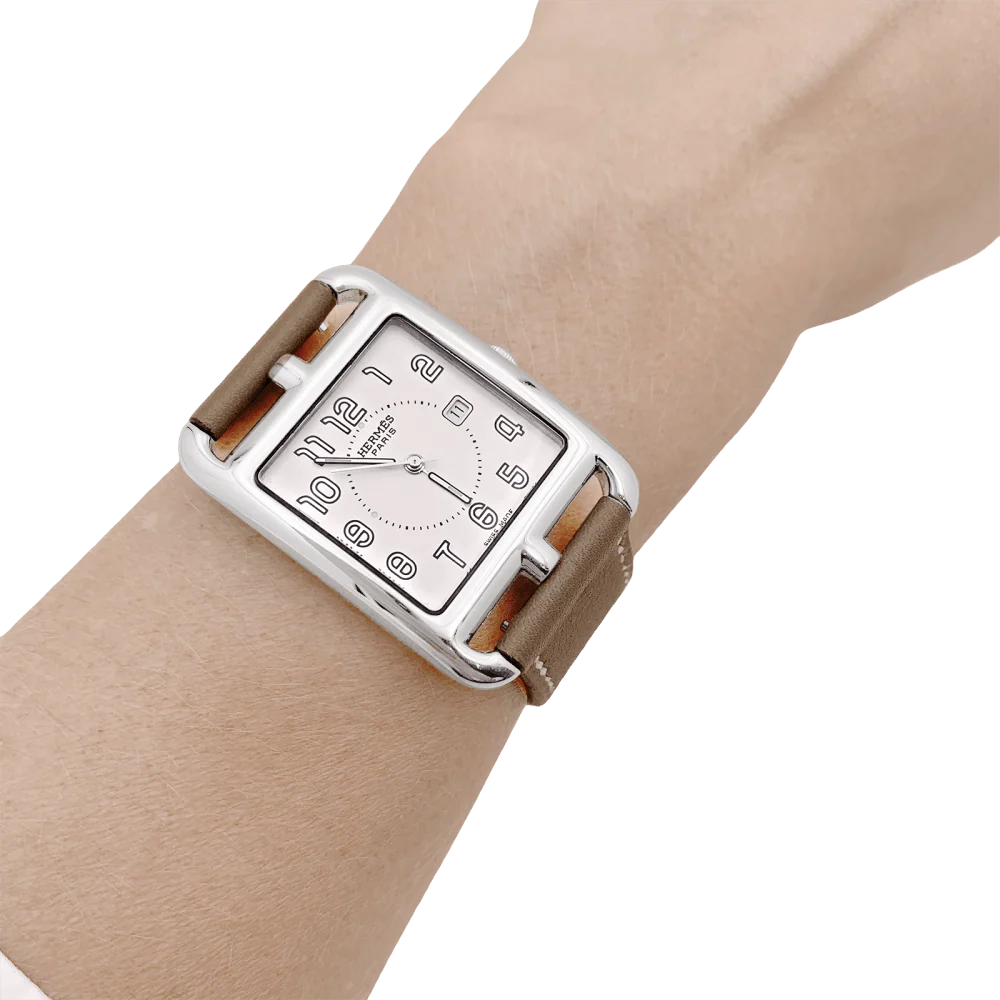 Watch HERMÈS "Cape Cod" in steel, silver and leather - Image 2