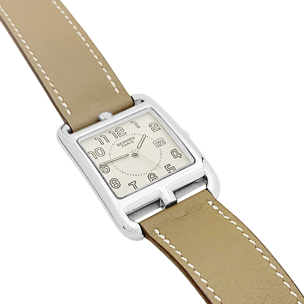 Watch HERMÈS "Cape Cod" in steel, silver and leather - Image 3