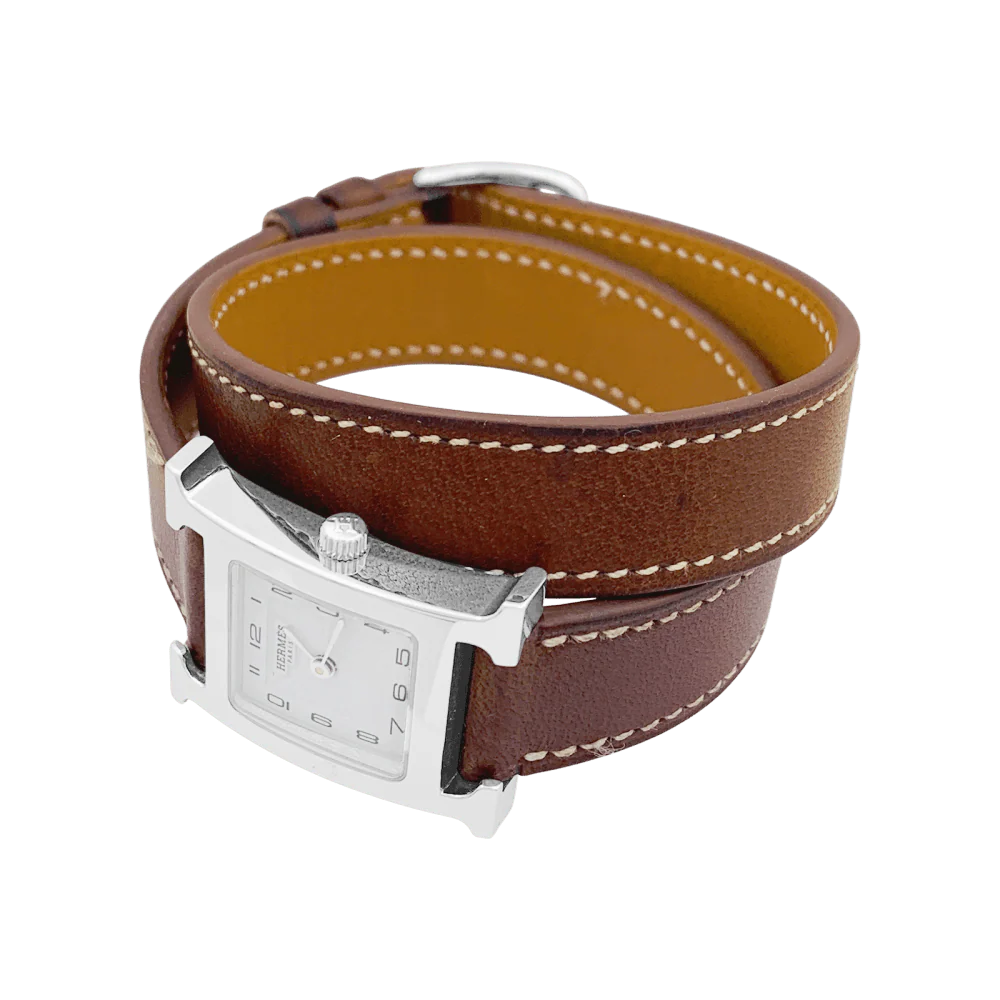 HERMÈS "Heure H" watch in steel and leather - Image 4