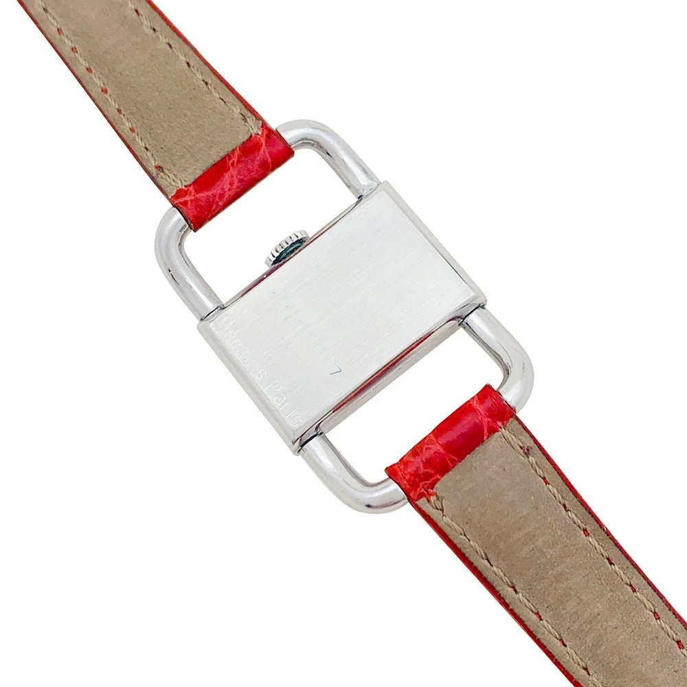Jaeger Lecoultre & Hermès watch, "Etrier" model in steel, leather strap. - Image 4