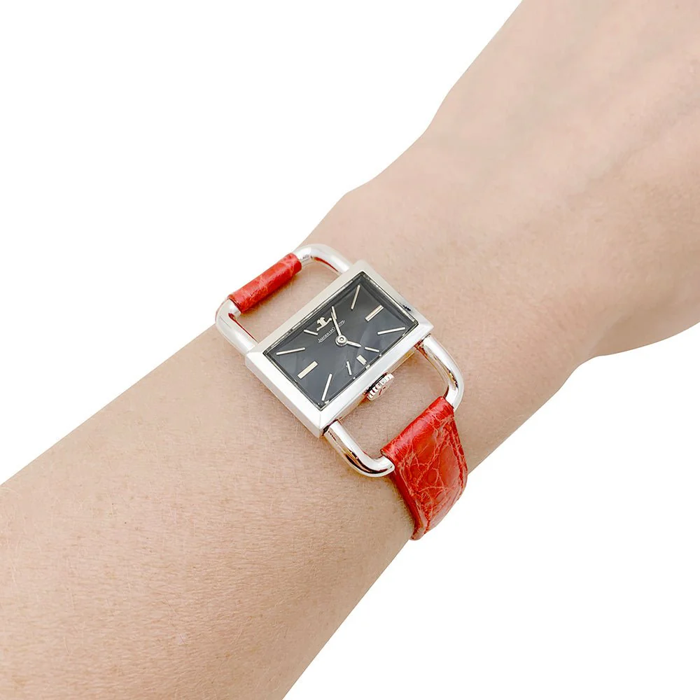 Jaeger Lecoultre & Hermès watch, "Etrier" model in steel, leather strap. - Image 6