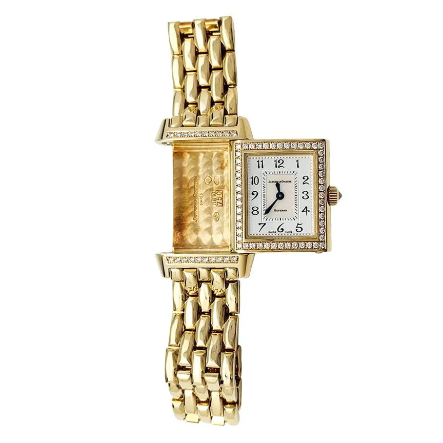 Jaeger Lecoultre "Reverso Duetto" watch in yellow gold, mother-of-pearl and diamonds. - Image 4
