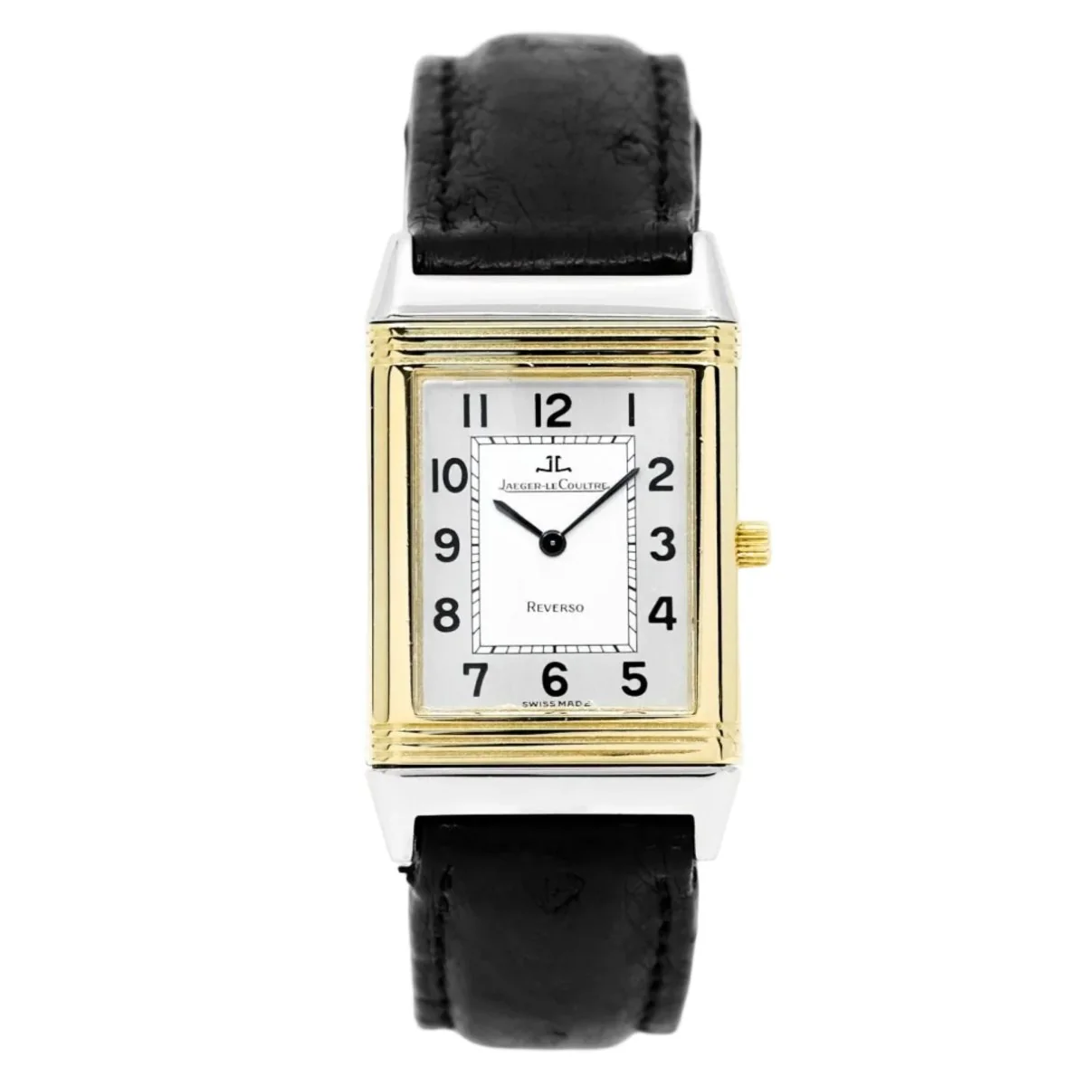 JAEGER-LECOULTRE "Reverso" GM watch in yellow gold, steel and leather