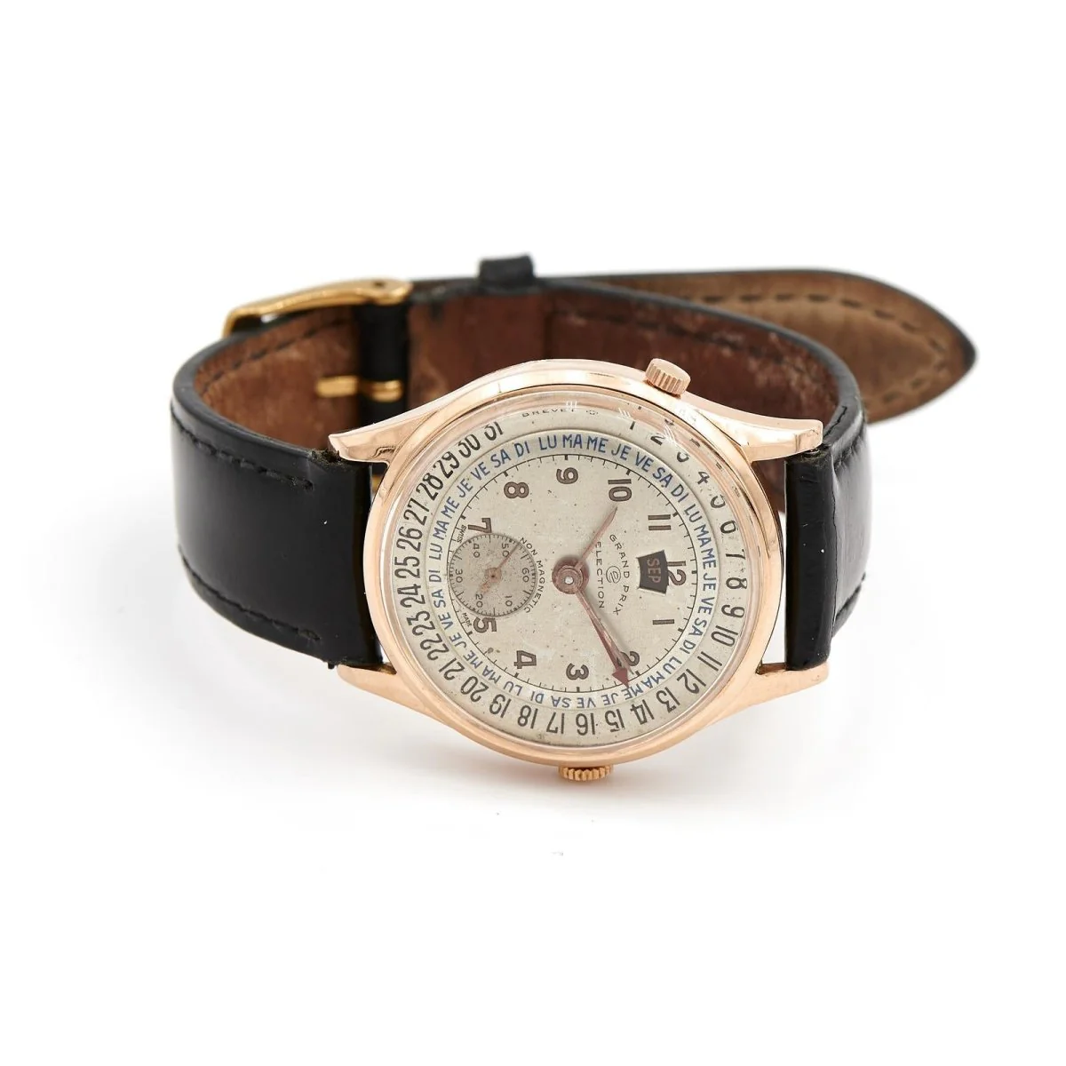 GRAND PRIX ELECTION watch in yellow gold and black leather - Image 5
