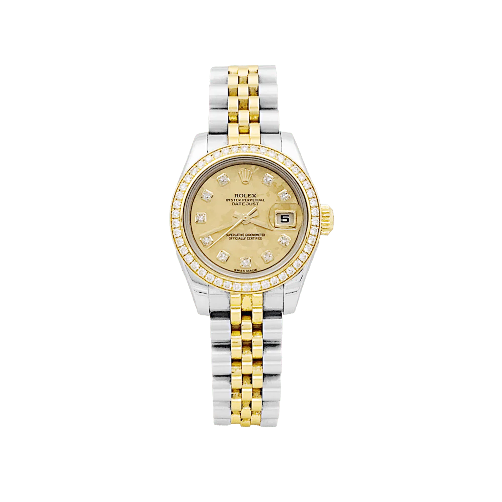 ROLEX "Oyster Perpetual Lady-Datejust" watch in yellow gold, steel and diamonds