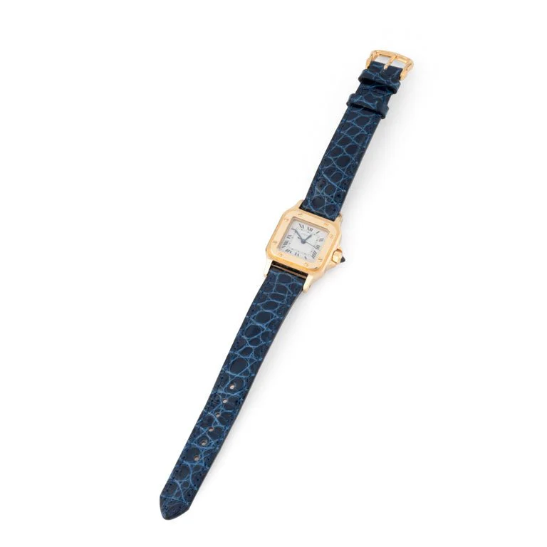 CARTIER "Santos" watch in yellow gold and leather