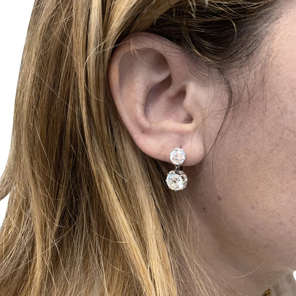 Pair of sleeper earrings in white gold rose gold, paltinium and diamonds antique cut. - Image 2