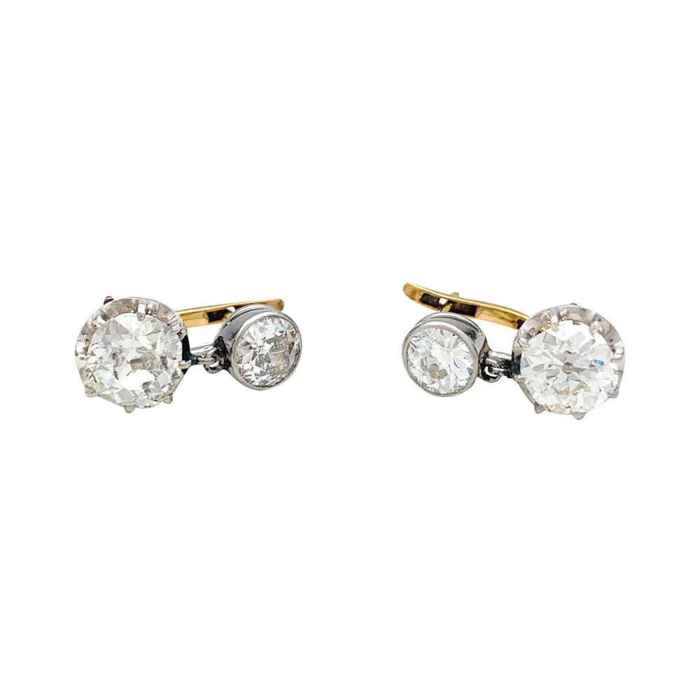 Pair of sleeper earrings in white gold rose gold, paltinium and diamonds antique cut. - Image 3
