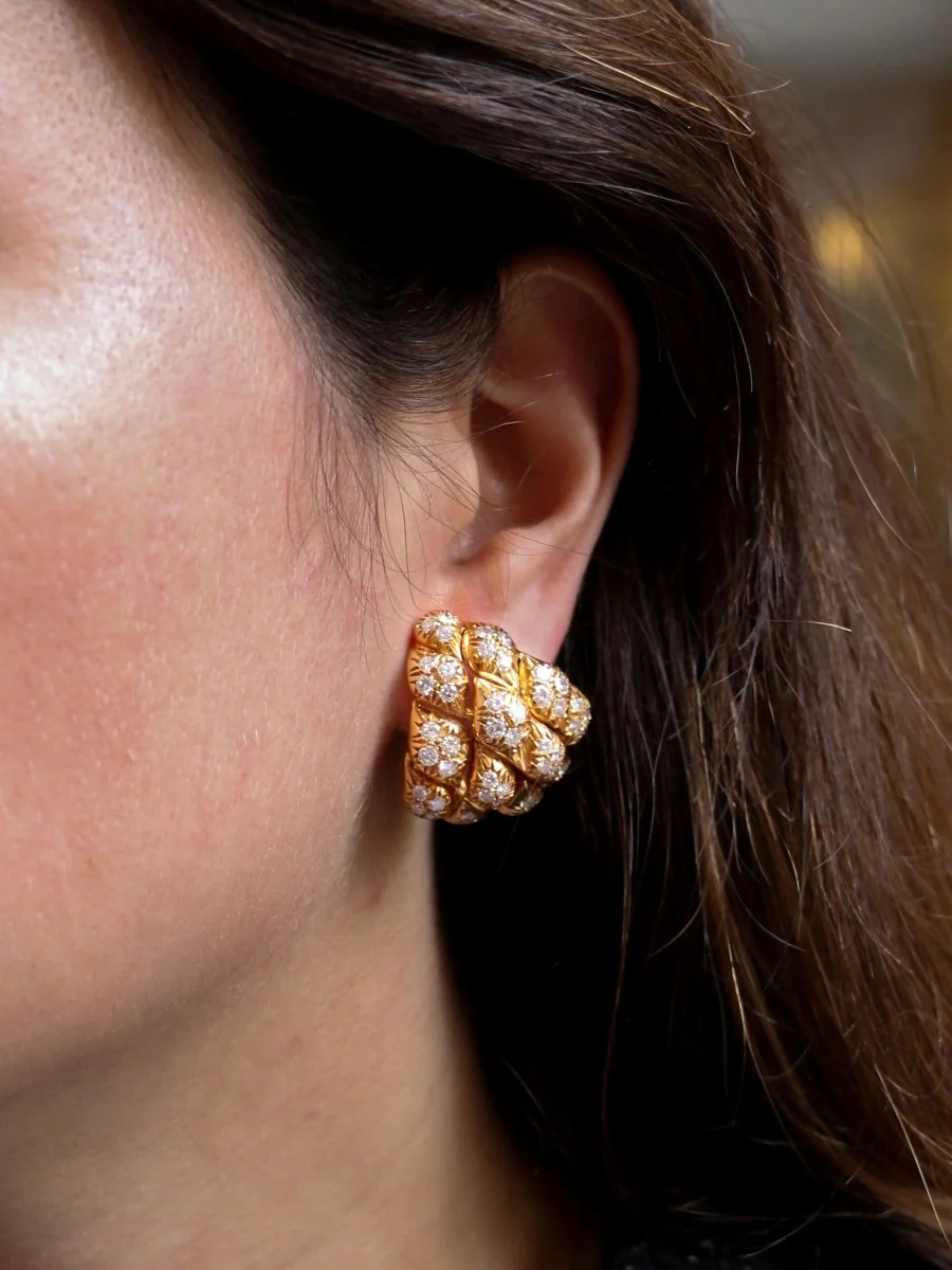 Gold and diamond pine cone ear clips, 1970 - Image 2