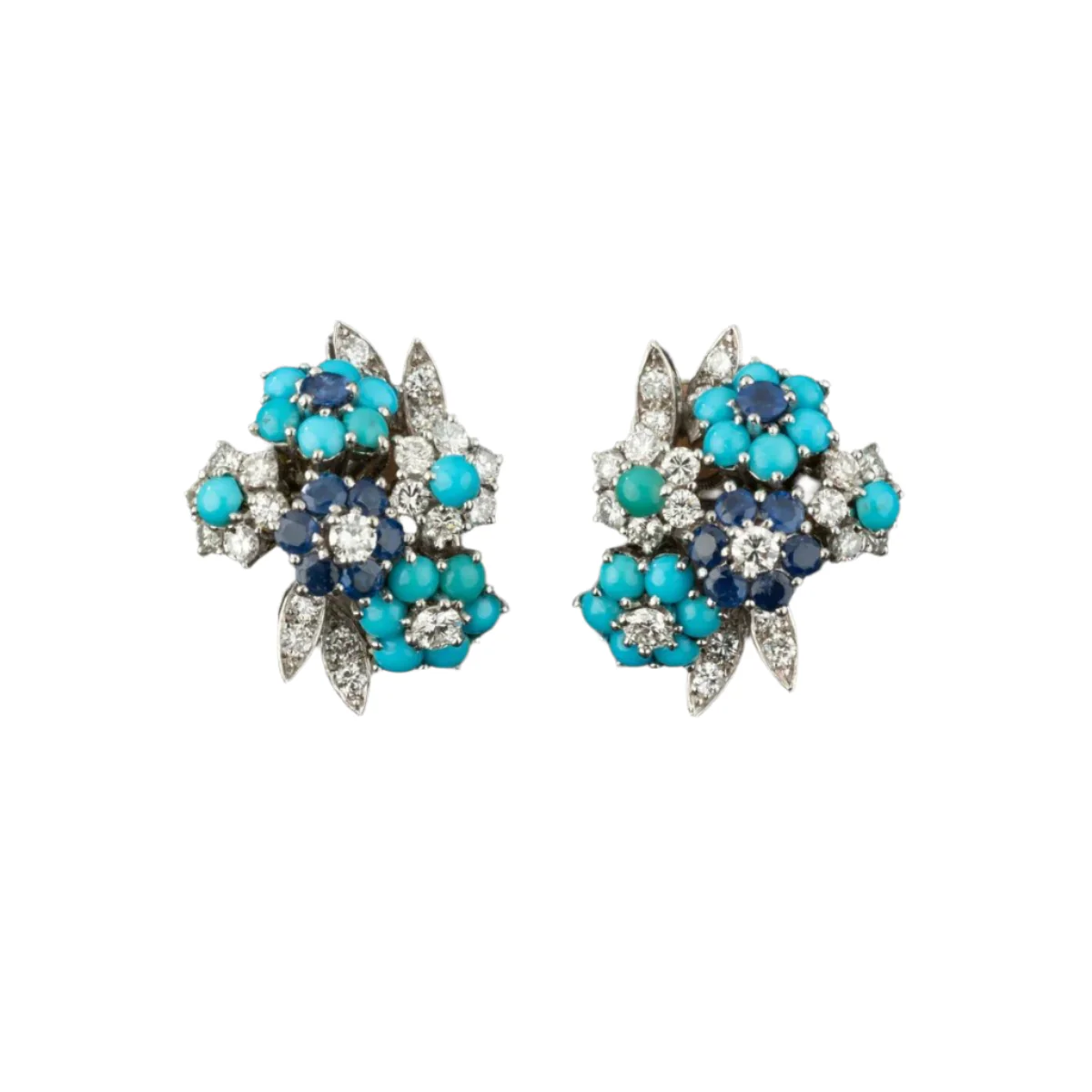 ALFRED HANNE earrings in white gold, platinum, turquoise and diamonds