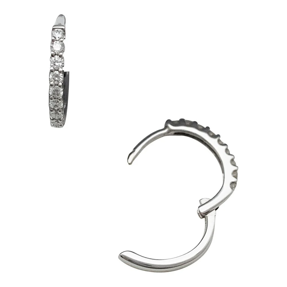 Pair of small hoop earrings in white gold, diamonds. - Image 2