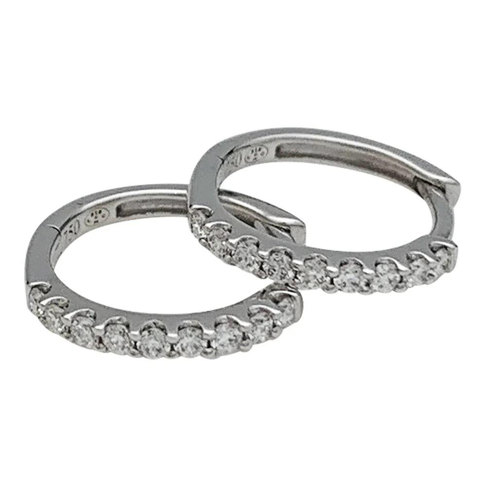 Pair of small hoop earrings in white gold, diamonds. - Image 4