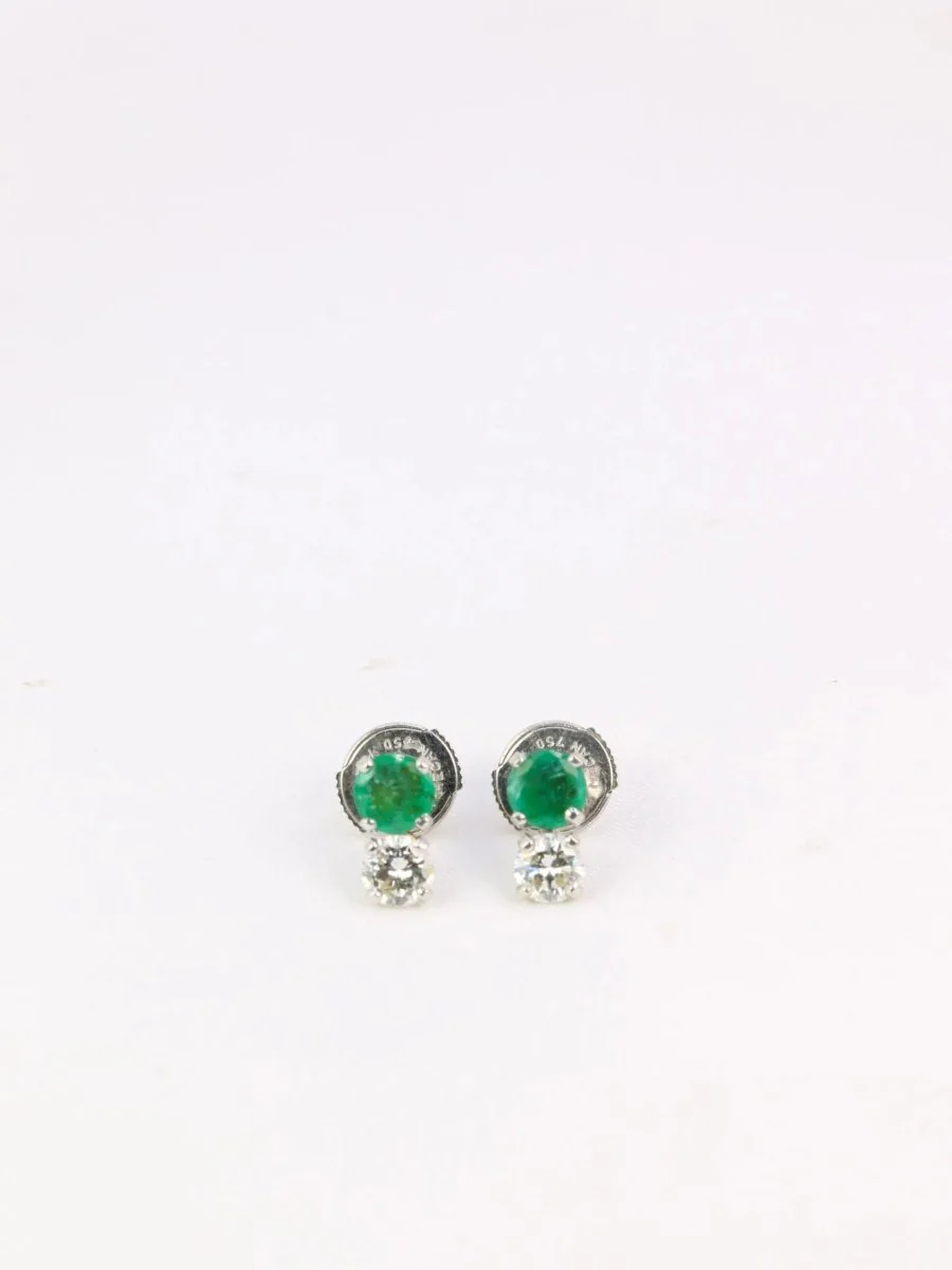 Pair of vintage earrings in white gold, diamonds and emeralds - Image 3