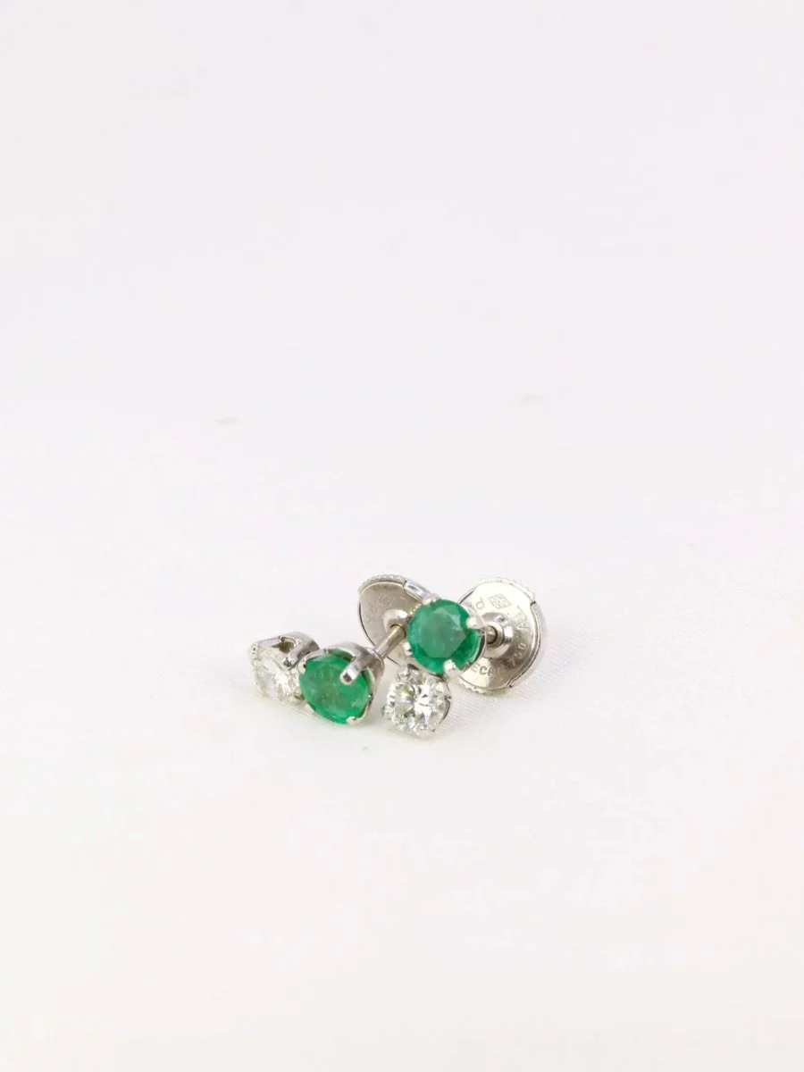 Pair of vintage earrings in white gold, diamonds and emeralds - Image 4