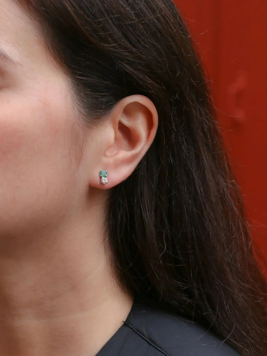 Pair of vintage earrings in white gold, diamonds and emeralds - Image 6