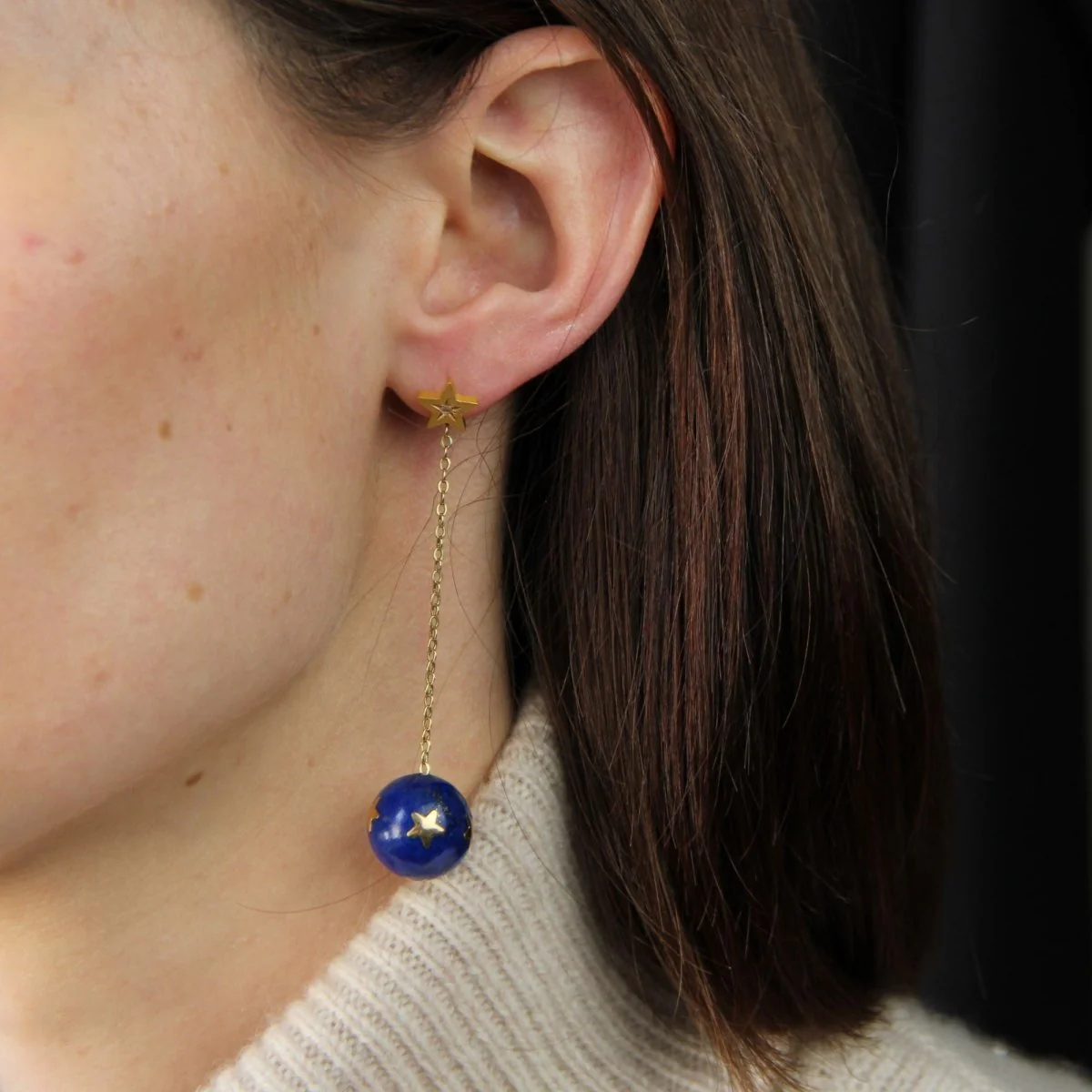 Earrings Hanging in yellow gold, lapis lazuli and diamonds - Image 2