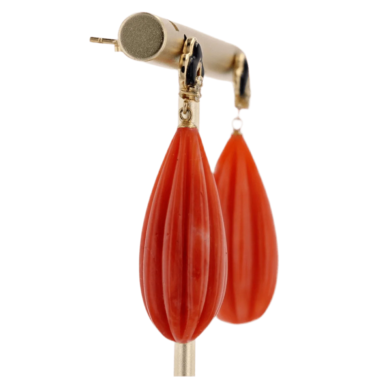 Earrings Hanging in yellow gold, onyx, coral and diamonds - Image 4