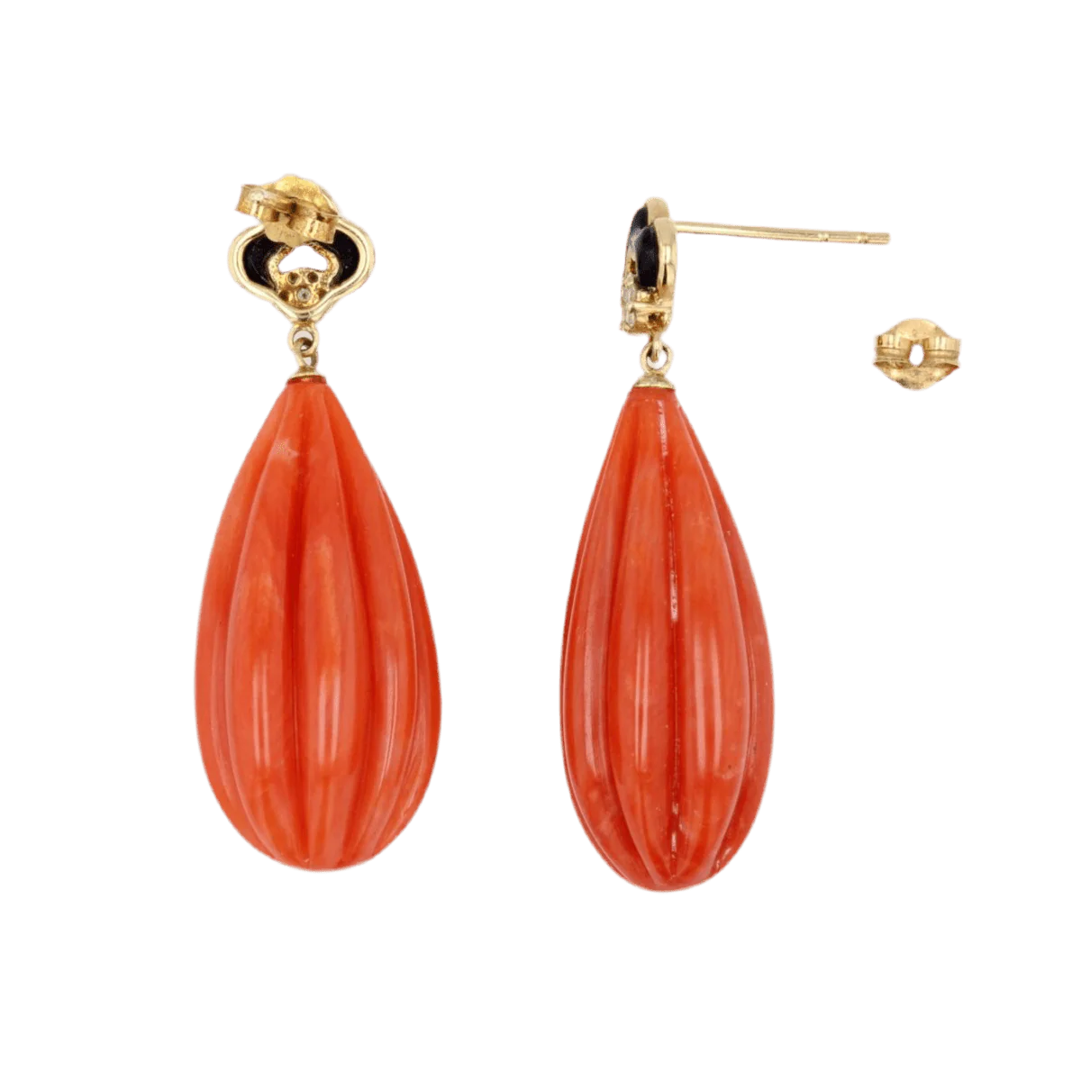 Earrings Hanging in yellow gold, onyx, coral and diamonds - Image 5