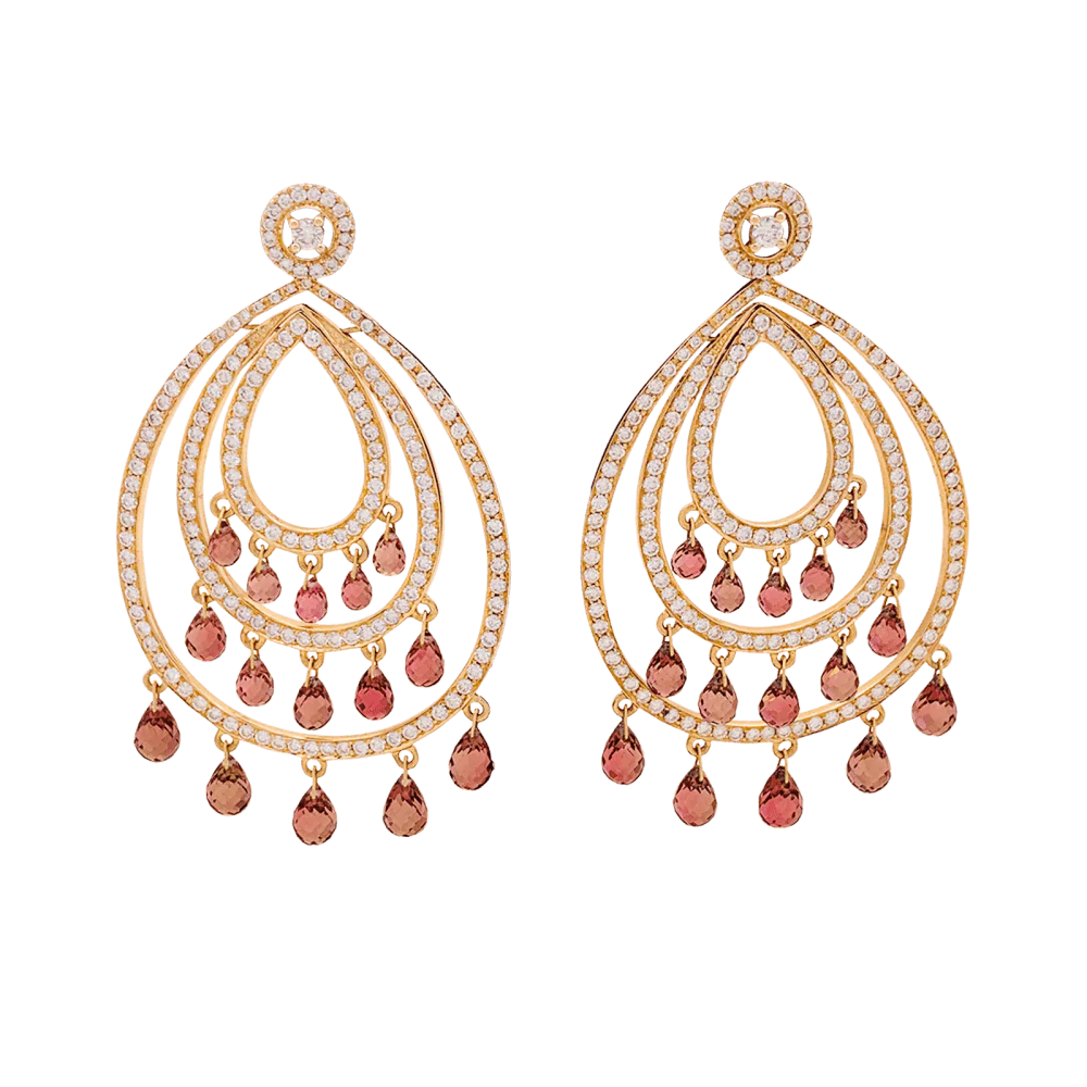 Earrings Pendant in rose gold, tourmalines and diamonds