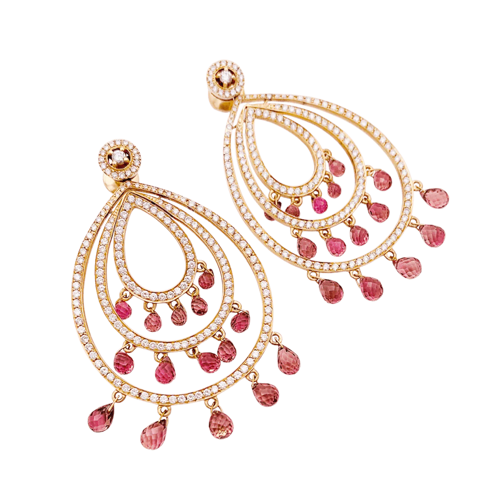 Earrings Pendant in rose gold, tourmalines and diamonds - Image 3