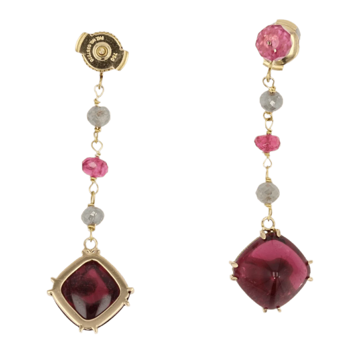 Earrings Hanging in yellow gold, tourmalines, spinels and diamonds - Image 3