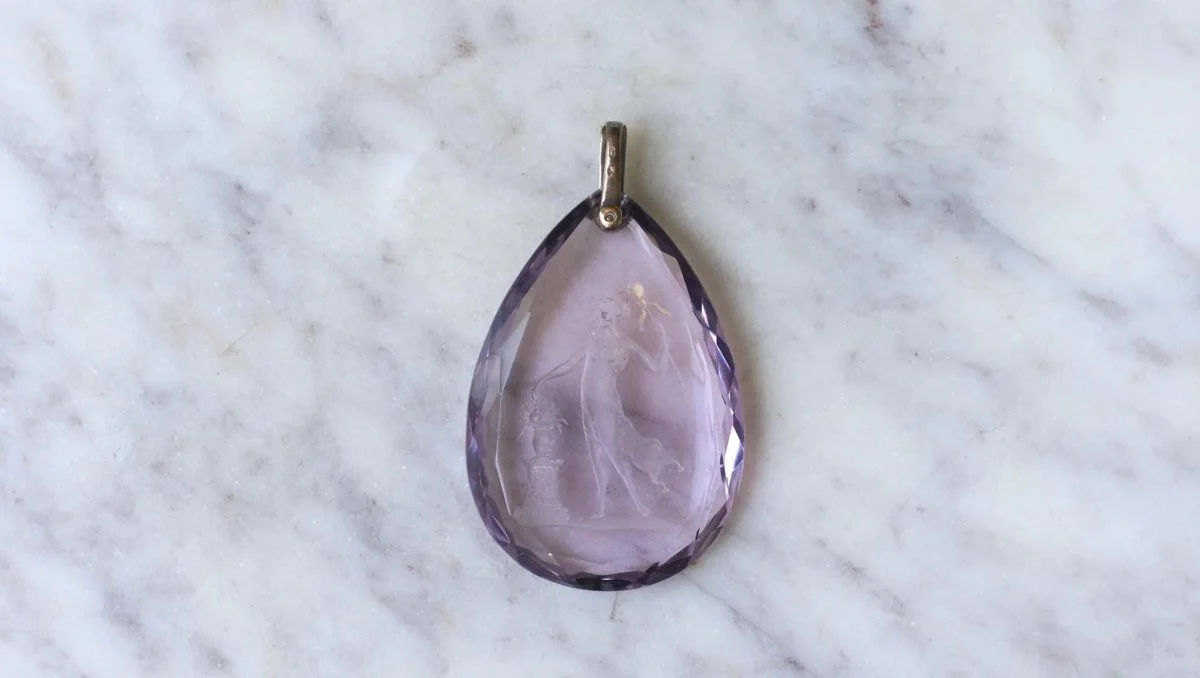 Antique Amethyst and Intaglio Drop Pendant diamonds - Image 9
