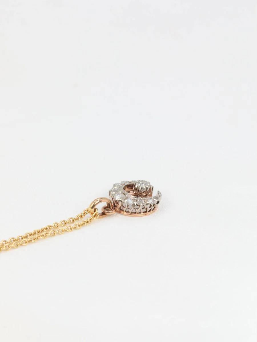 Old moon pendant in gold, silver and diamonds - Late 19th century - Image 7