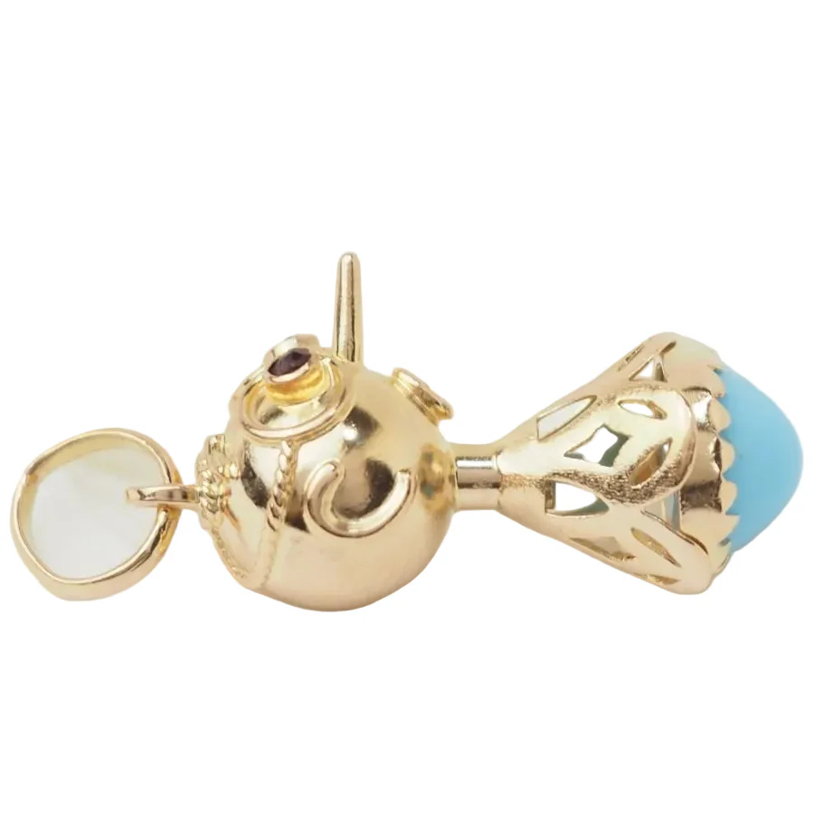 Pendant in yellow gold, turquoise and garnets - Image 3