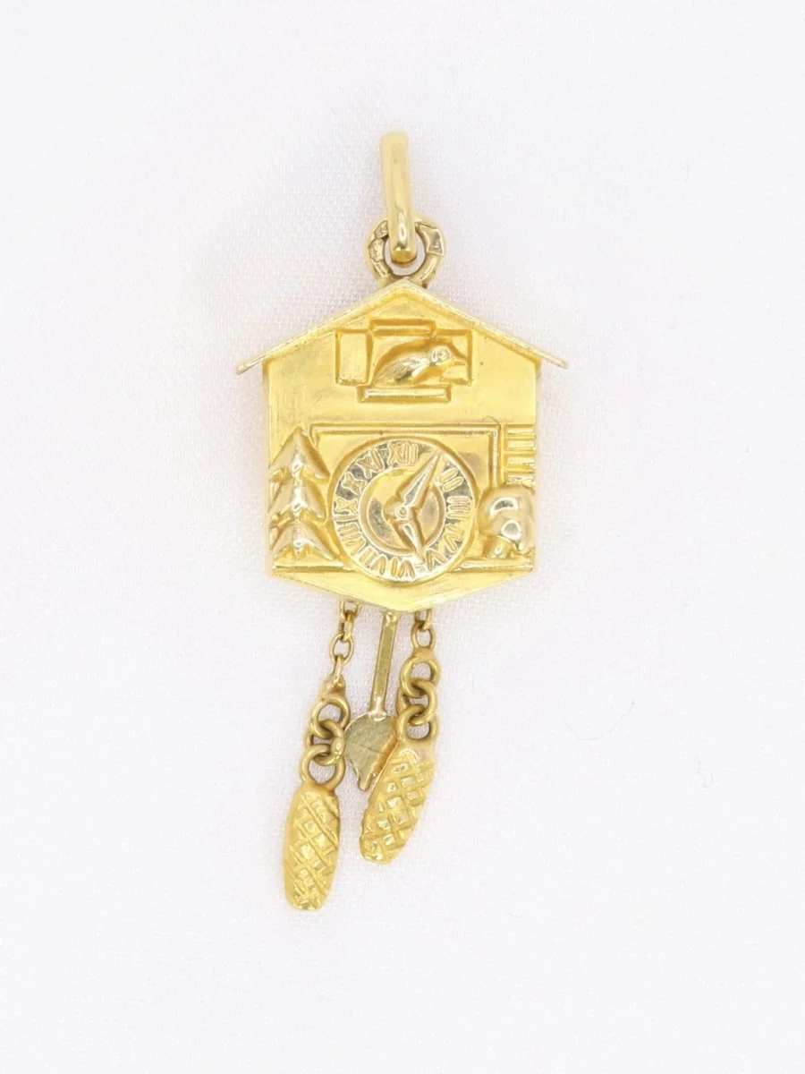 Charms vintage cuckoo clock pendant yellow gold